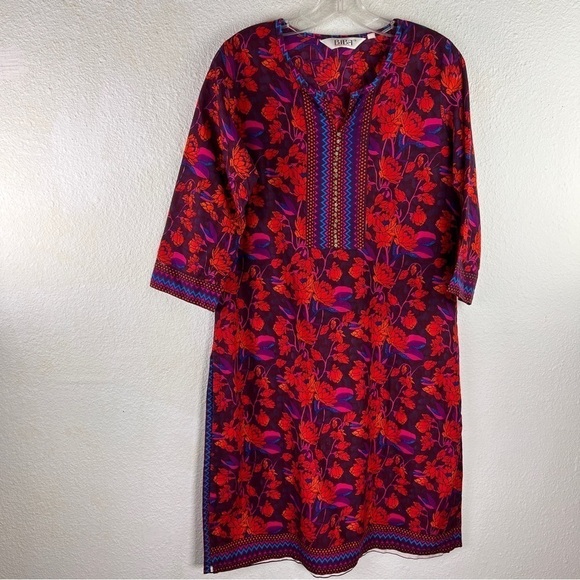 Biba Dresses & Skirts - BIBA KURTA/Tunic. Red, Blue & Purple w/Sequins at neck. Size 36. 100% Cotton